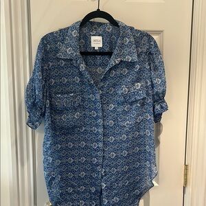 MISA Blue Floral Button-Up Blouse
